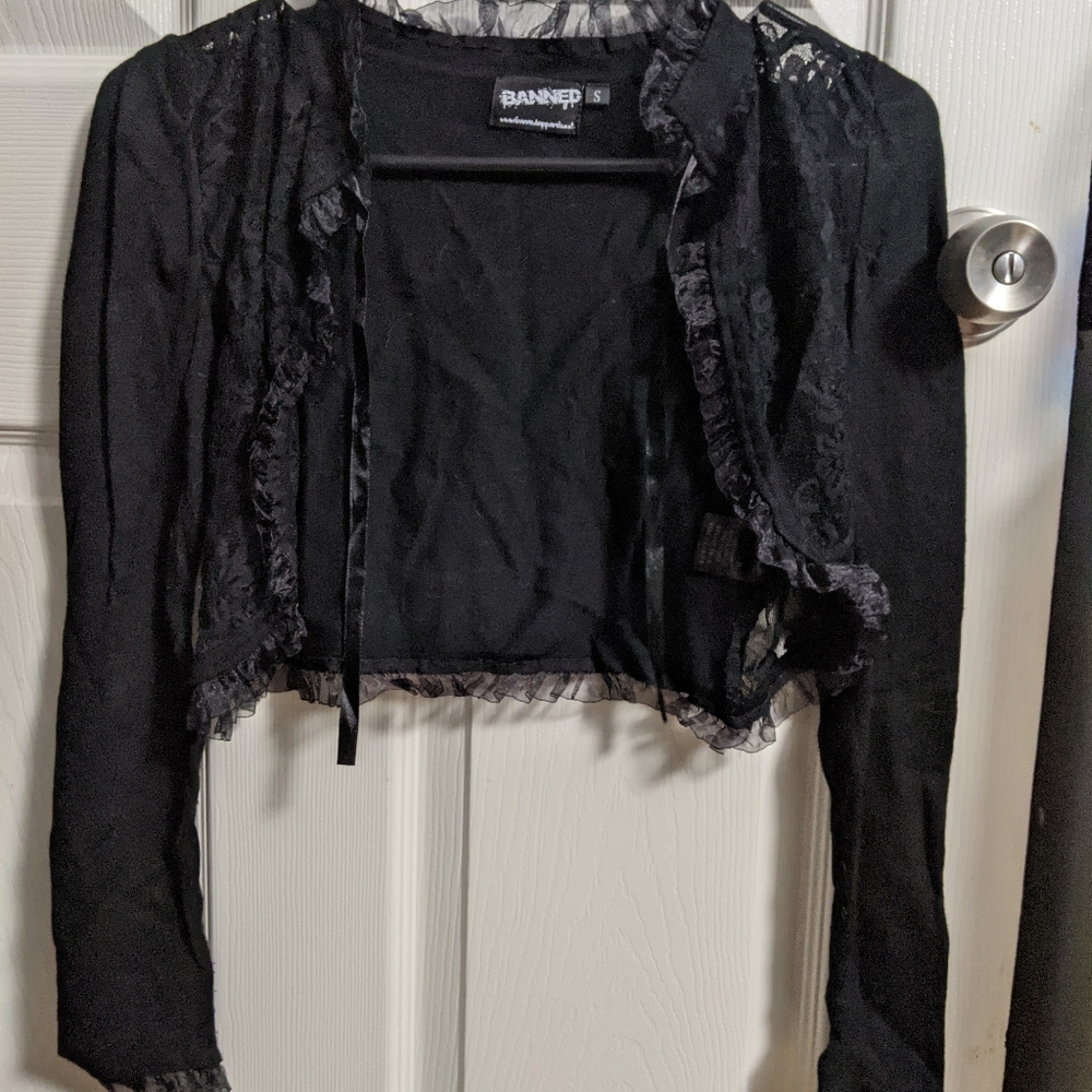 Banned UK Gothic Crop Sweater w/ Lace Front